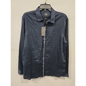 Armani Exchange AIX NWT Shirt Mens L Regular Dark Blue White Piping Button Up LS